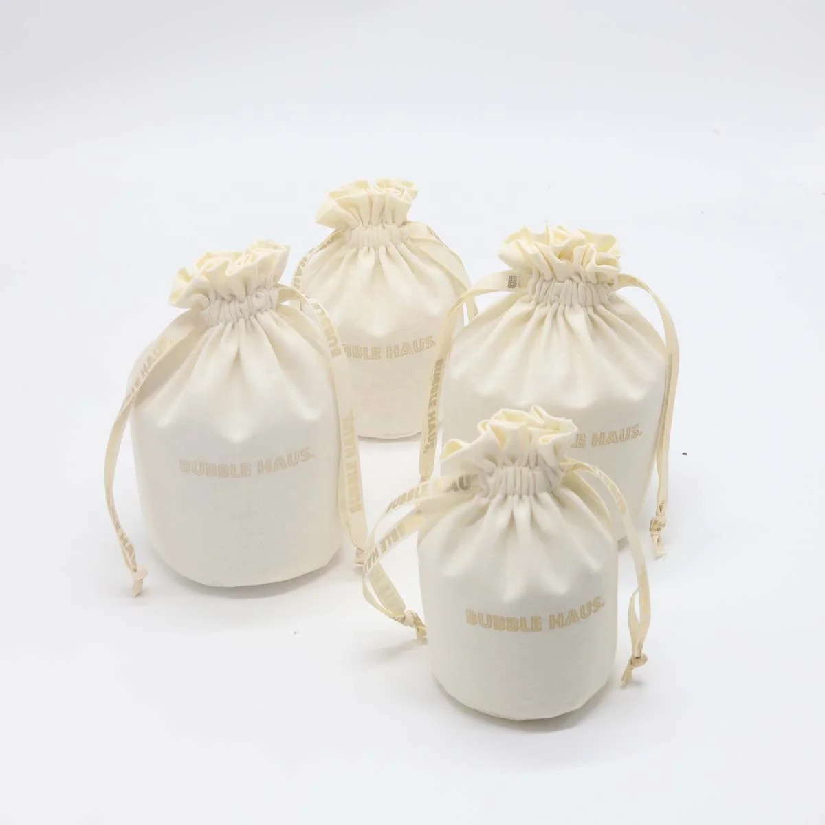 Custom Gold Logo Round Bottom Cotton Linen Candle Packaging Dust Gift Bag Organic Cotton Candle Pouch