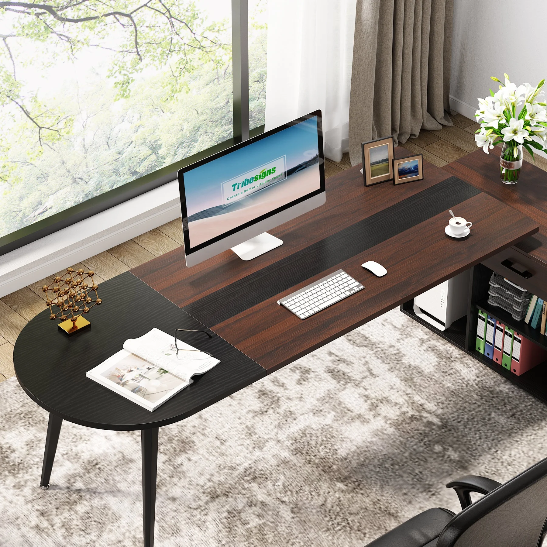 Tribesigns 70.9 inch Executive Desk with 47 File Cabinet Modern Home Office Desk Workstation Business Furniture Set Dark Walnut