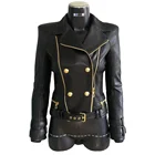 Leather Pu Jacket Leather New Design Golden Zipper Leather PU Fit Cool Black Jacket