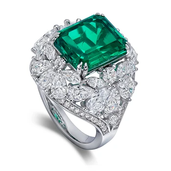 2022 luxury chunky white gold plated lab emerald ring party fine jewelry diamond 925 pure silver cocktail rings