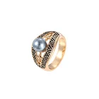 Jewelry 18k Ring Wholesale Custom Jewelry Engagement Stripe Metal Pearl Carved Luxury 18k Gold Plated Ring