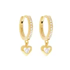 Heart Silver Earrings Silver Gold Plated Mini Dangle Heart CZ Vermeil Silver Huggie Earrings