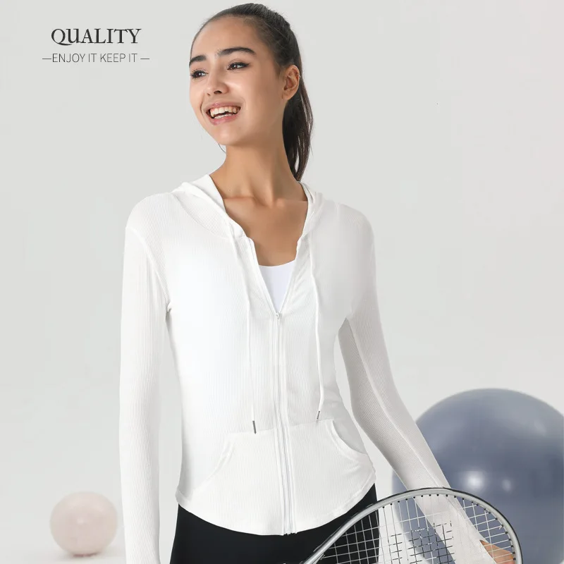 Women's Yoga Clothing Jacket Hooded Slim Quick Dry Solid Color Comfortable Long Sleeve Tops Sportswear Fitness Clothes
