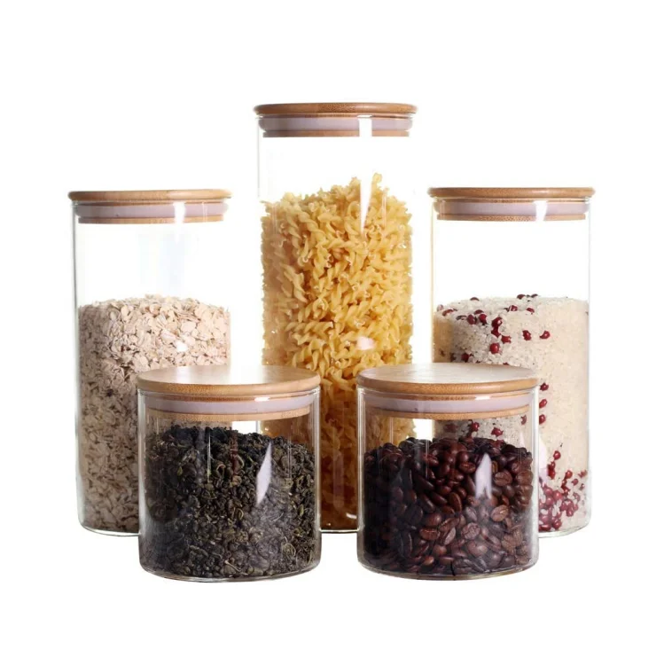 Glass Canister Set Airtight Kitchen Canisters Jars of 4 with Glass Lids,10oz
