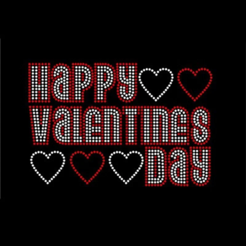 Happy Valatine's Day T shirt DIY logo Letters words Glass beads applique Rhinestone Iron on Hotfix Decal Transfer