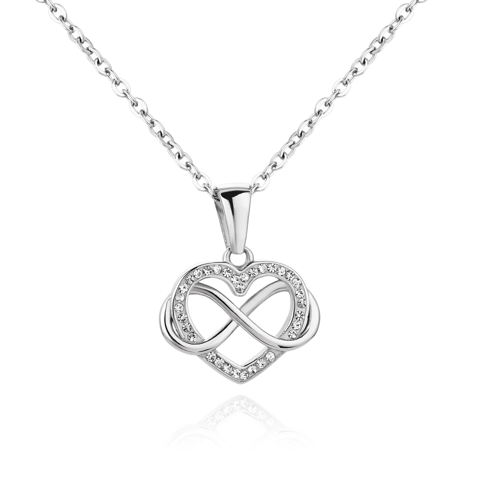 Luxury Zircon Crystal  Diamond Forever Infinite Love Stainless Steel Pendant Heart Women Necklace