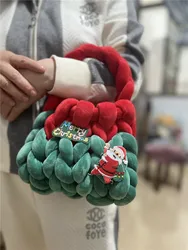 Christmas Santa Bag for Women Woven Chunky Knit Handbag Crochet Top Handle Bag Lady Shopper Gifts