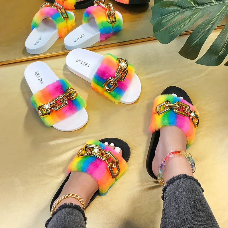 rainbow women's slippers