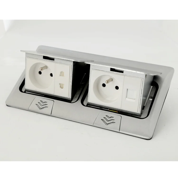 High quality gold copper power socket hidden two two holes and two European standard socket pop-up type ground socket