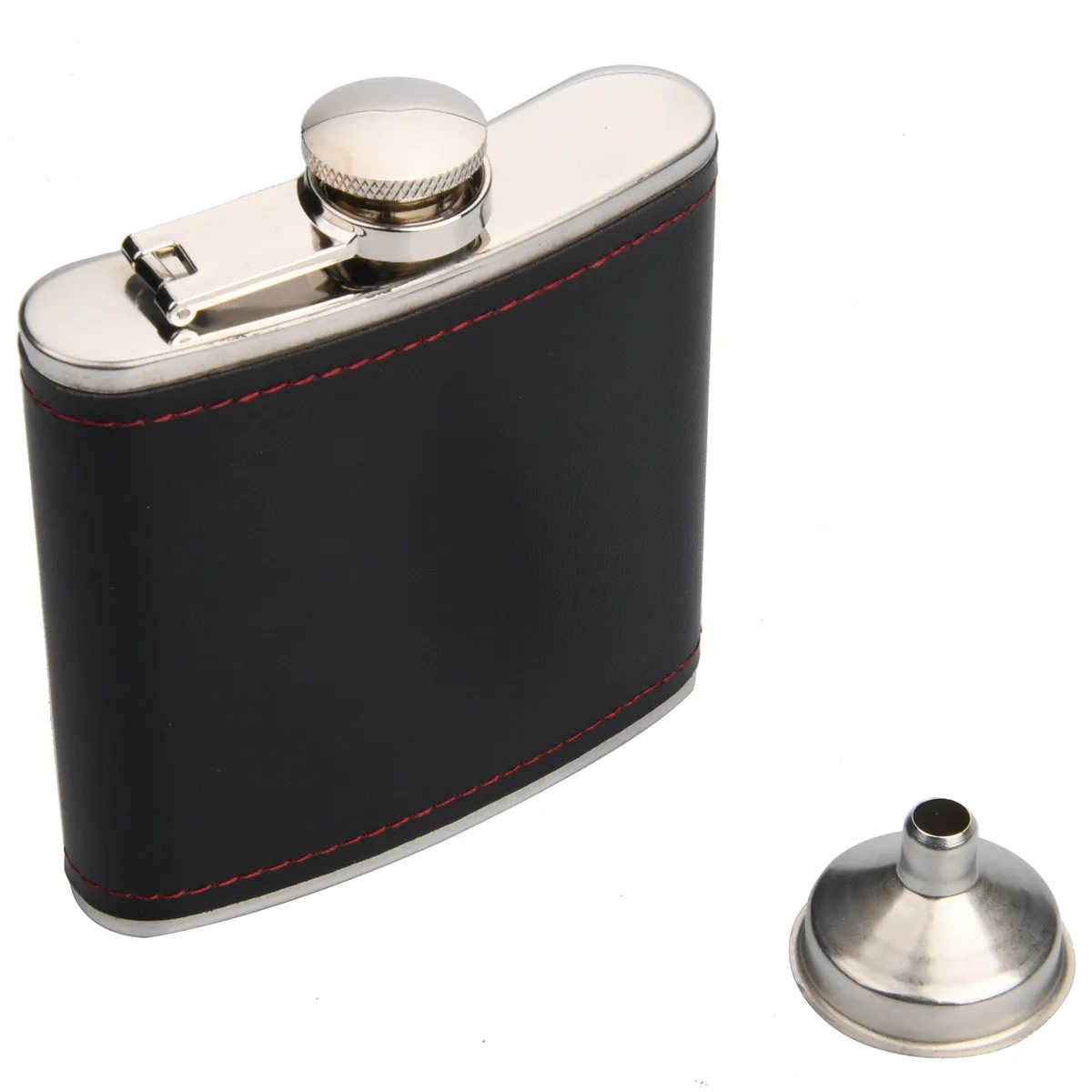 LJJZH435 Wholesale  Leather Wrapped Wine Flask Custom logo 6 oz Stainless Steel Hip Flask set  With funnel