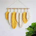 Decor Handmade Macrame Wall Hanging Feather Boho Wall Decor Yellow Chic Woven Leaf Tassels Decoration Cotton Ornaments