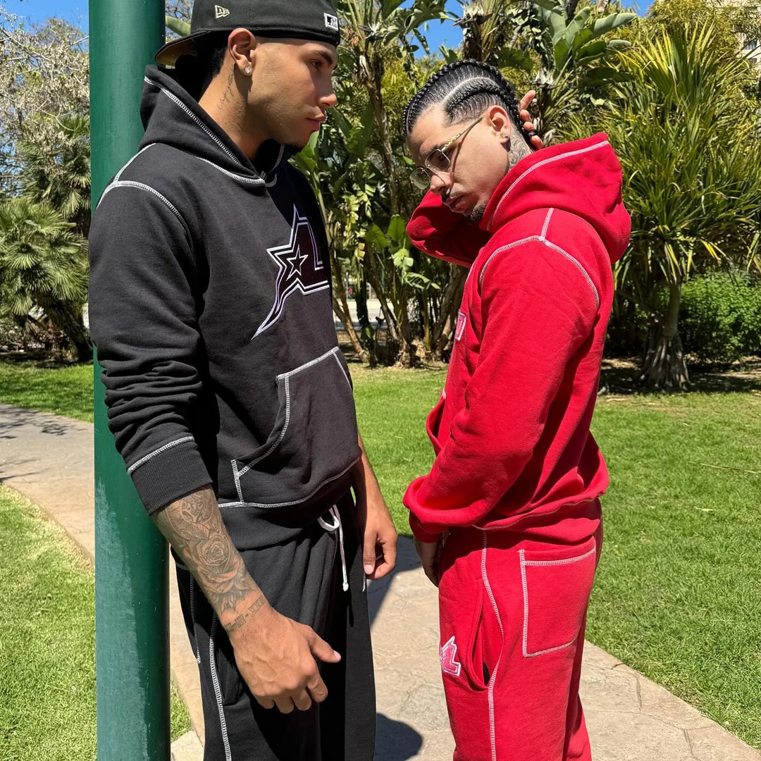 product customizable tracksuit manufacturer men heavyweight brushed fleece street hip hop screen printed hoodie matching leg sweatpants-2
