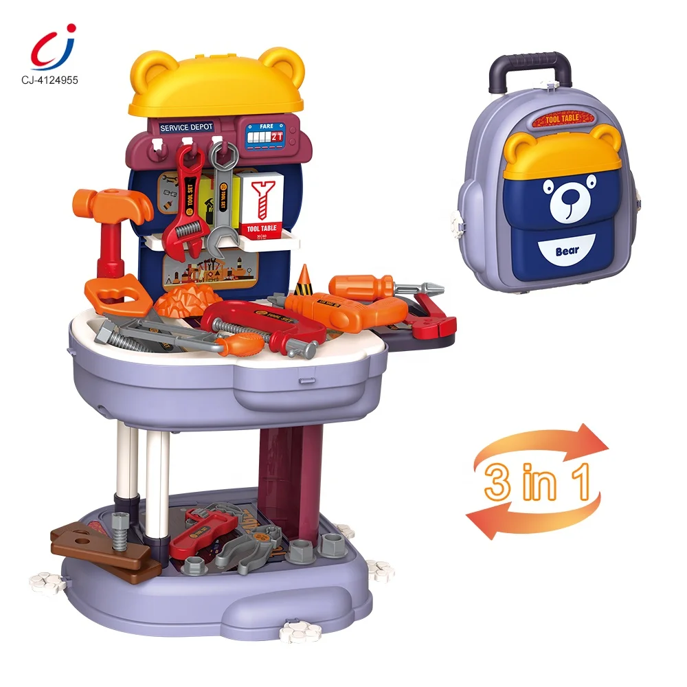 Chengji 3 in 1 multifunctional pretend play preschool plastic toy mechanic tool box set kids simulation repair tools toys
