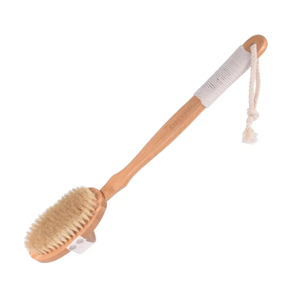 Body Scrubber Cleaner Shower Brush Boar Bristles Detachable Long Handle Bamboo Body Brush For Bath Natural