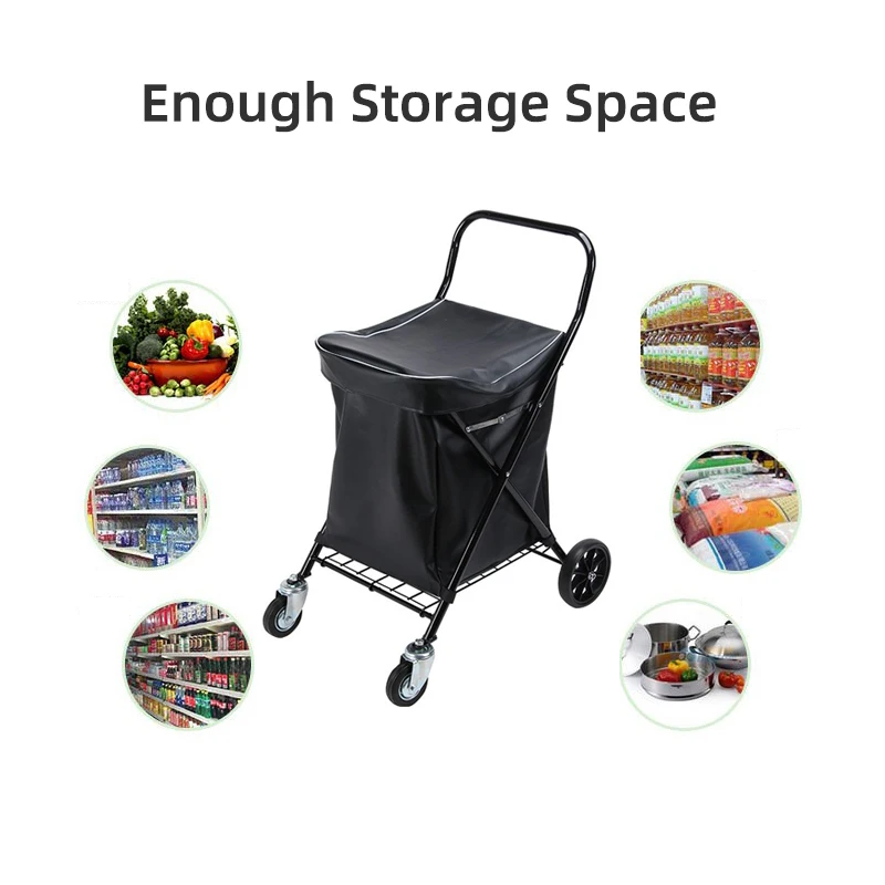 Supermarkets Small Lightweight Folding Shopping Carts For Sale 4 Wheels