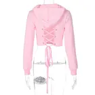 Lace Hoodie JS Back Lace Up Long Sleeve Women Hooded Hoodie 2020 Autumn Short Ladies Crop Tops