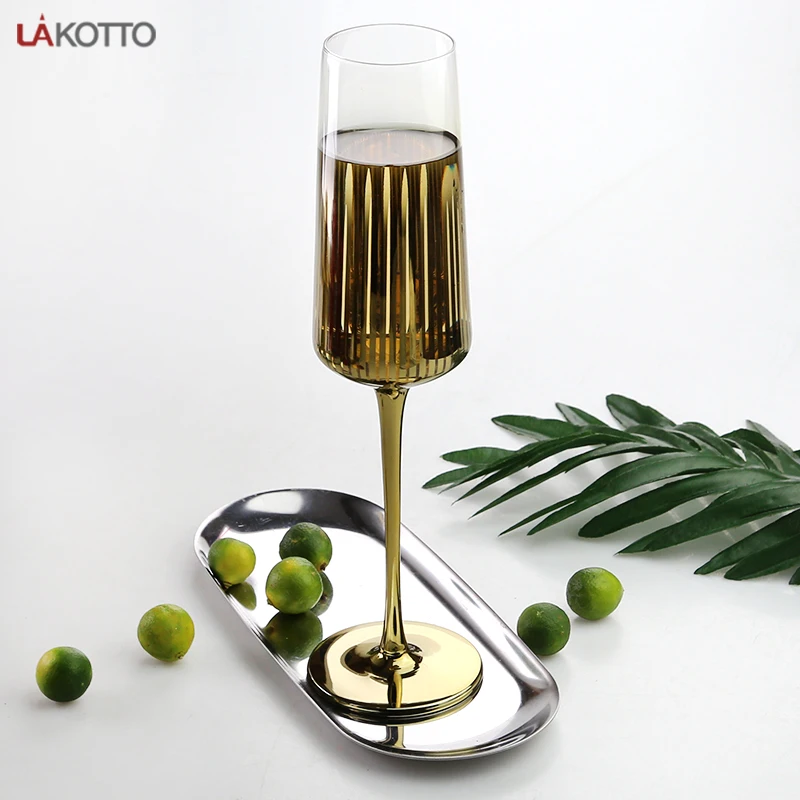270ml with gold electroplating Customized logo Handmade Plain wine Champagne Glass