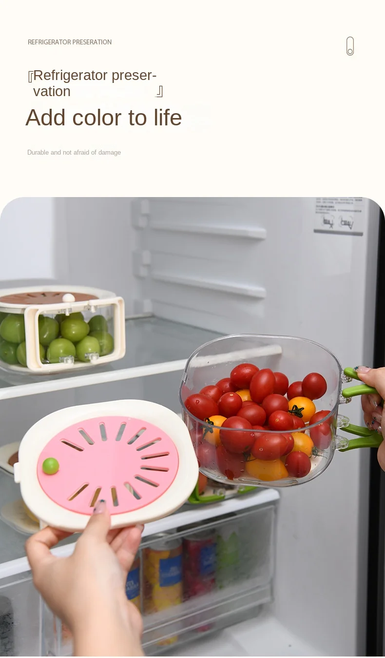 Multifunctional Drain Folding Handle Fruit Fresh-keeping Storage Box with Lid Vegetable Drain Double-layer Fresh-keeping Box