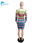 Long Dress Ready To Ship Women Fashionable Stripe Long Sleeve Mini Dress