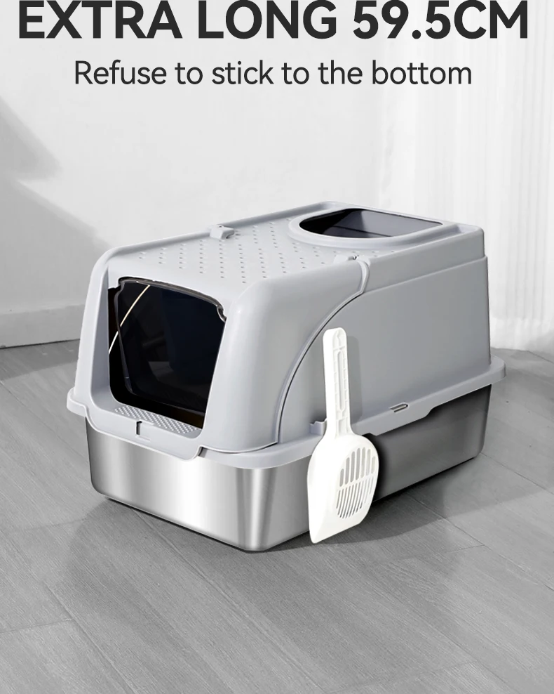 New Super Large Space Stainless Steel Cat Litter Box Fully Enclosed Open 2-in-1 High Fence Cat Litter Box Pet Products supplier
