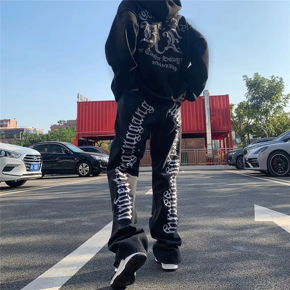 Custom streetstyle jeans men Hip-Hop y2k style popular trend denim ripped embroidery pants