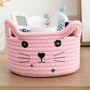 HUAYI 2024 New  cotton rope woven mini food storage basket Cat ear basket  for home restaurant hotel