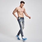 Jeans Jeans Jeans HUNTW High-quality Custom Light Blue Vintage Ripped Denim Pants Streetwear Jeans Men