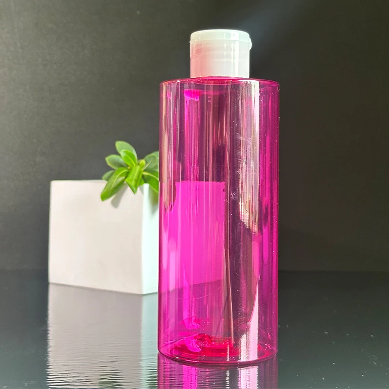 Custom Supply Red Clear PET Plastic Lotion Bottle with Press Disc Cap and 300/400/500ml Capacity