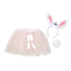 Girl Girls Girl Party Festival Suit Bunny TUTU Skirt Set Pom Pom Ears Crown Headband