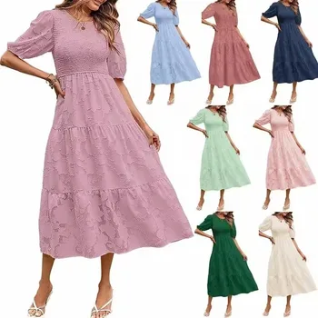 2024 Wholesale Custom Floral Print Long Sleeve V-neck Collar Chiffon Casual Summer Dresses for Women