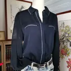 Shirt Blue Silk Long Sleeve Button Up Casual Shirt Women Silk Shirt With Dark Blue
