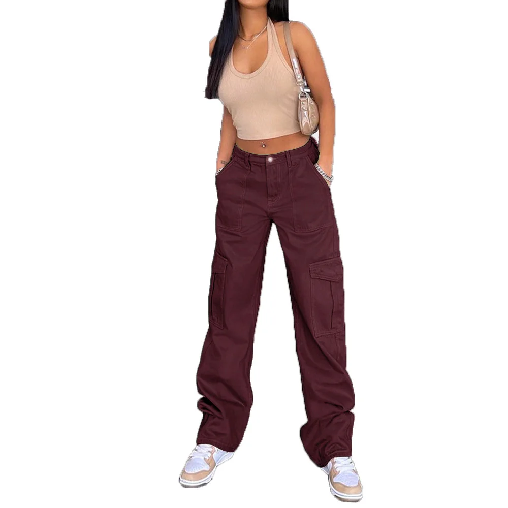 Low Waist Khaki Denim Jeans Women Fashion Trendy Sexy Feature Pocket Cargo Pants manufacture