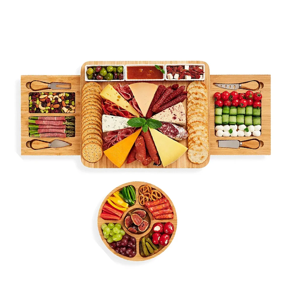 product large rectangle bamboo cheese board knife set eco friendly durable sustainable dishwasher safe chopping blocks for home kitchen-6