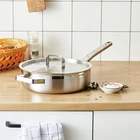 Cookware Manufacturer 6.4QT Triply Clad Bottom Stainless Steel Deep Frying Pans Saute Pan With Cover