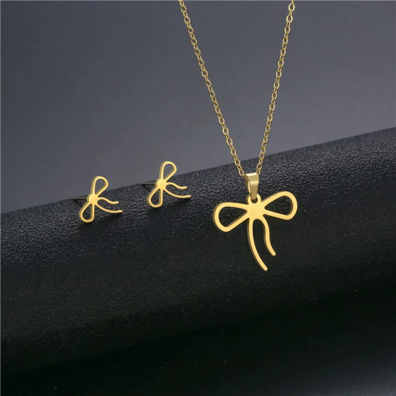 Fashionable Korean Steel Jewelry Set Sexy Butterfly Knot High Quality 14K Gold Plating Jewels Sets 2