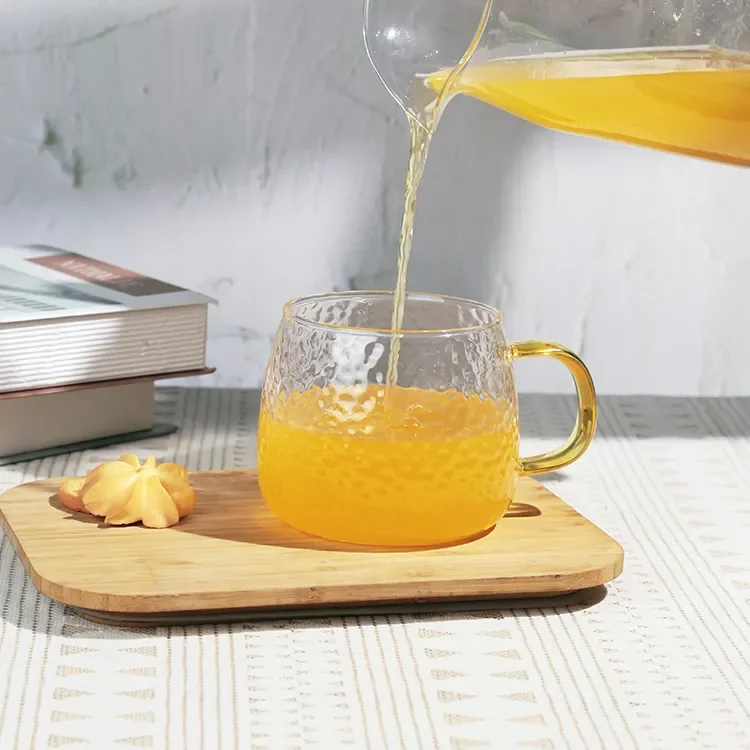 Heat-resistant glass hammer pattern cold water tumbler Large-capacity Japanese-style cold water glass cup with gold handle