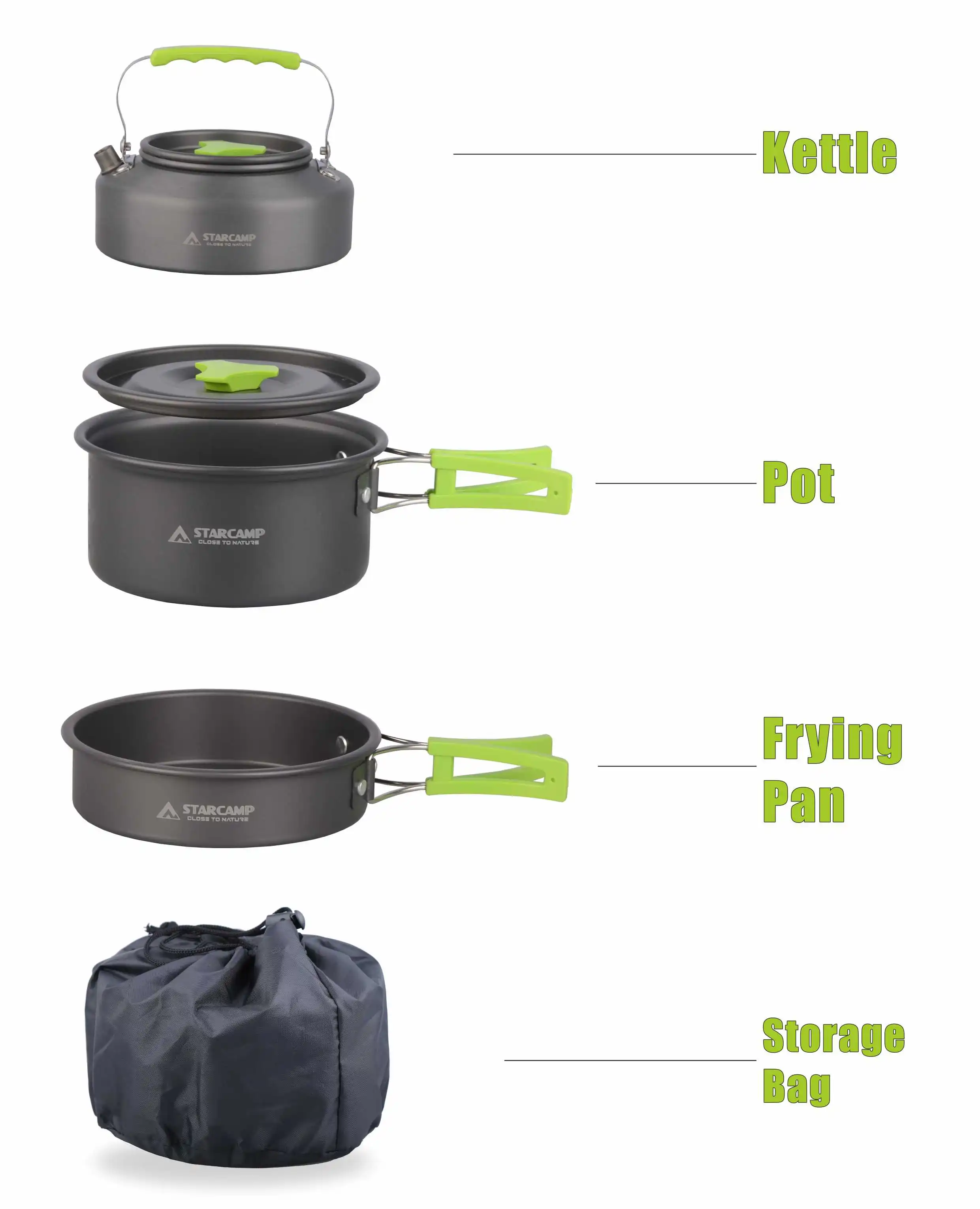 STARCAMP 11 in 1 Aluminium Outdoor Cookware Set 11-Piece Picnic & Camping Tableware Mess Kit & Cutlery for Cooking & Dining