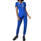 Womens Short Sleeve Nurse Uniform Beauty Spa Uniform Ladies Fancy Massage Tunic Top Coat Sauna Suite Slimming Body