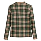 Green Low Price Korean Style Custom Green Half High Collar Korean Base Women Plaid Shirts