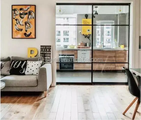 Custom Modern Design Ultra-Thin Double-Layer Glass Sliding Door with Wrought Iron Frame Finished Surface for Hotel/House manufacture