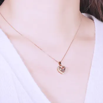 Fashionable Pink Choker S925 Heart Pendant 925 Silver Rose Gold Plated Heart Necklace For Women