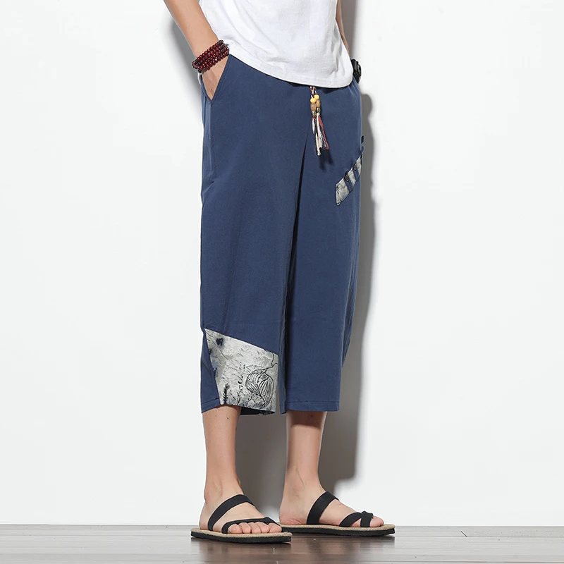 Embroidery Japanese Kimono Traditional Pants Men Asian Clothing Bath