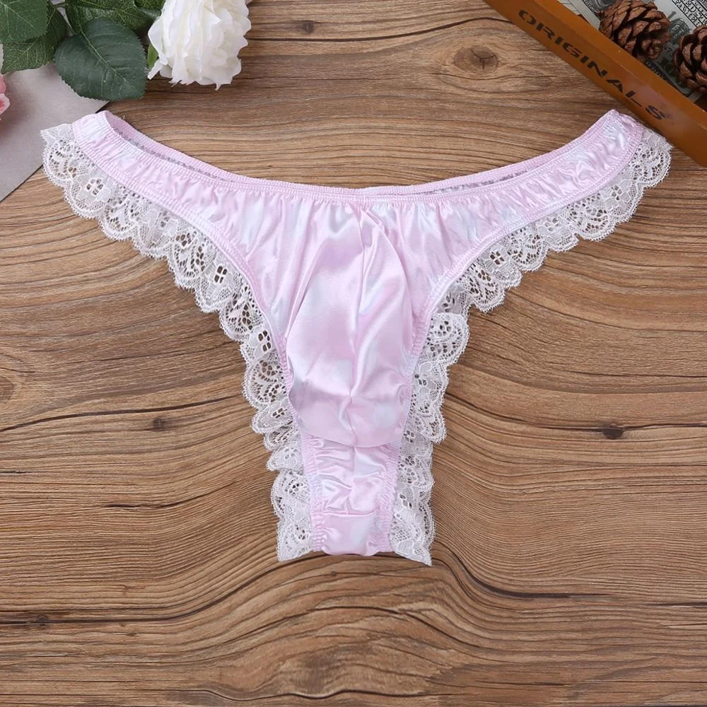 Oyolan Mens Sissy Ruffled Frilly Lace Jockstrap Low Rise Open Back G-String Thong Underwear 
