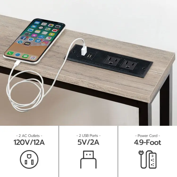 Wholesale Industrial Metal Frame Wood Console Table Thin Sofa Couch Table with Charging Station Power Outlet Entryway Table