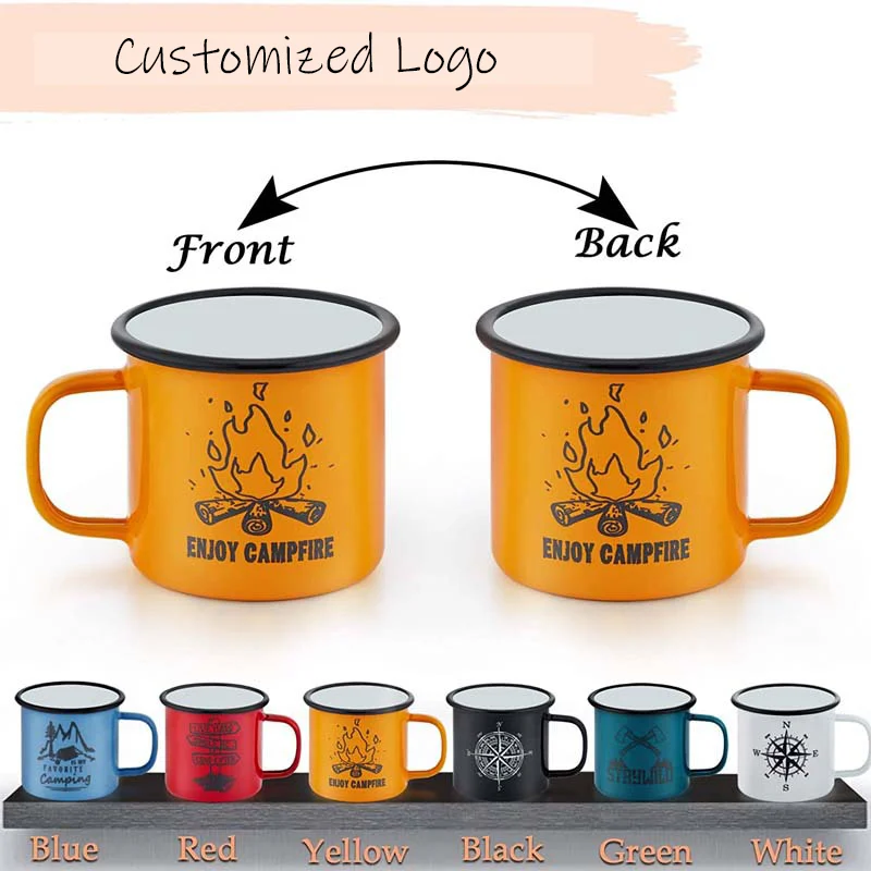 Factory Wholesale Cheap Vintage Tea Cup Customized Logo Printed Design Travel Camping Metal Enamel Coffee Mug