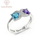 Gift Engagement Fashion Women Sterling Silver Jewelry Gift Personalized 2 Heart Birthstones Engagement Name Rings