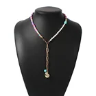 Turquoise Bohemian Style Turquoise Beaded Long Pendant Hand Made Necklaces Boho Necklace