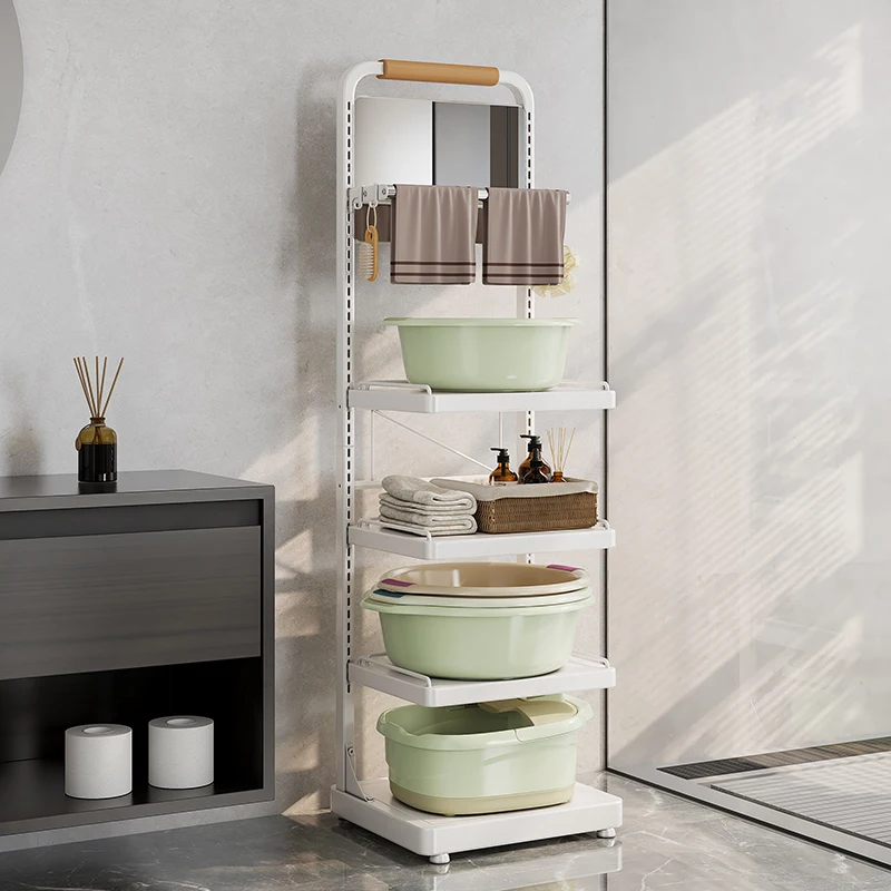 4 tier metal tower rack bathroom storage shelves with mirror standing adjustable caddy home toilet storing soaps towel organizer