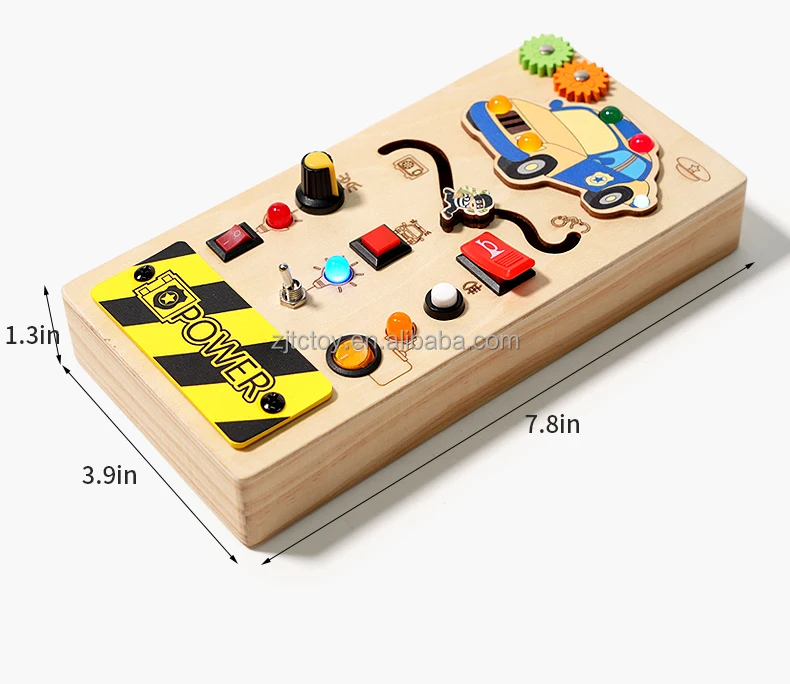 Papan sibuk elektronik multifungsi mainan montessori papan sibuk sirkuit roda kemudi analog sensorik kayu bayi dengan lampu led pabrik