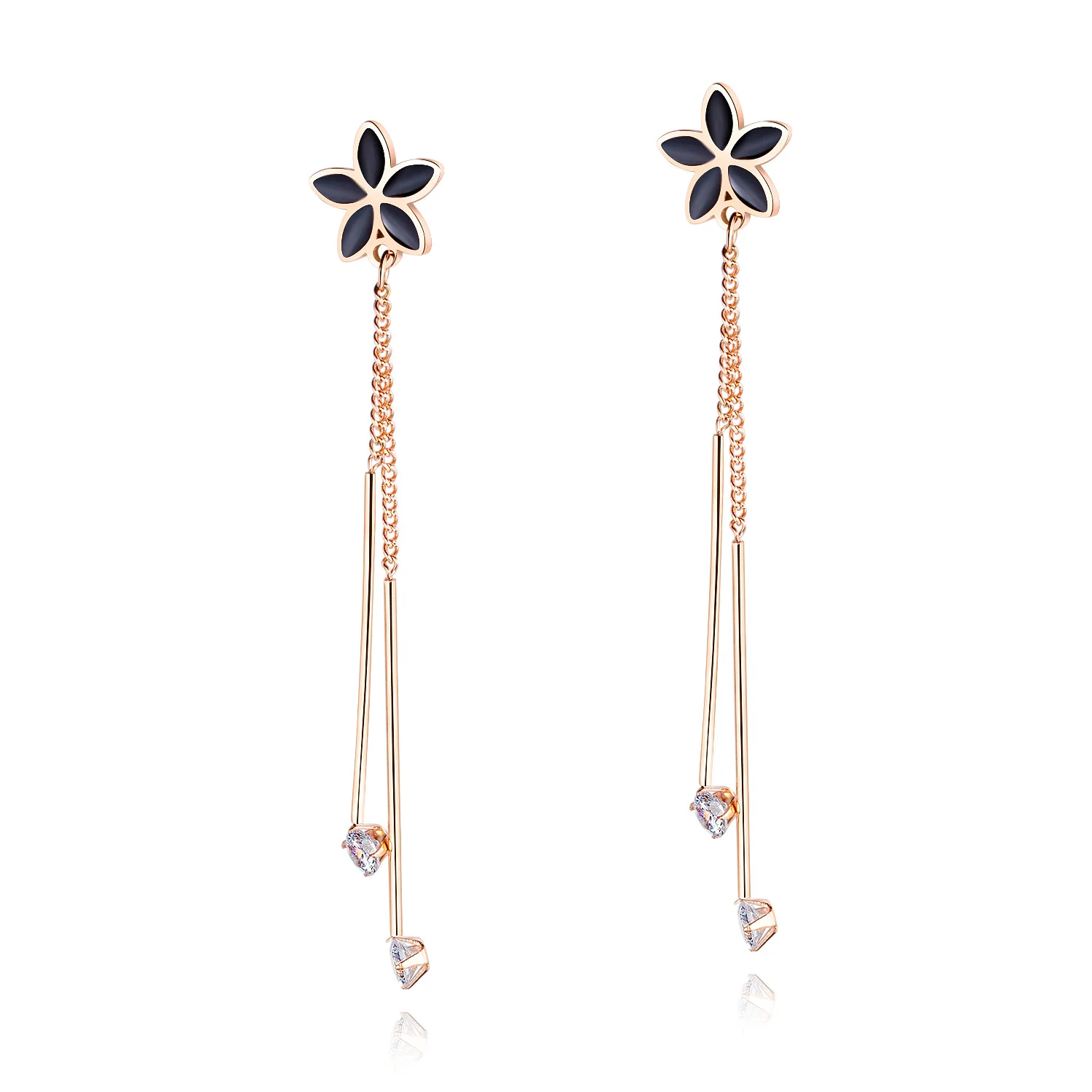 Long Titanium Steel Flower Lady Long Tassel Earrings